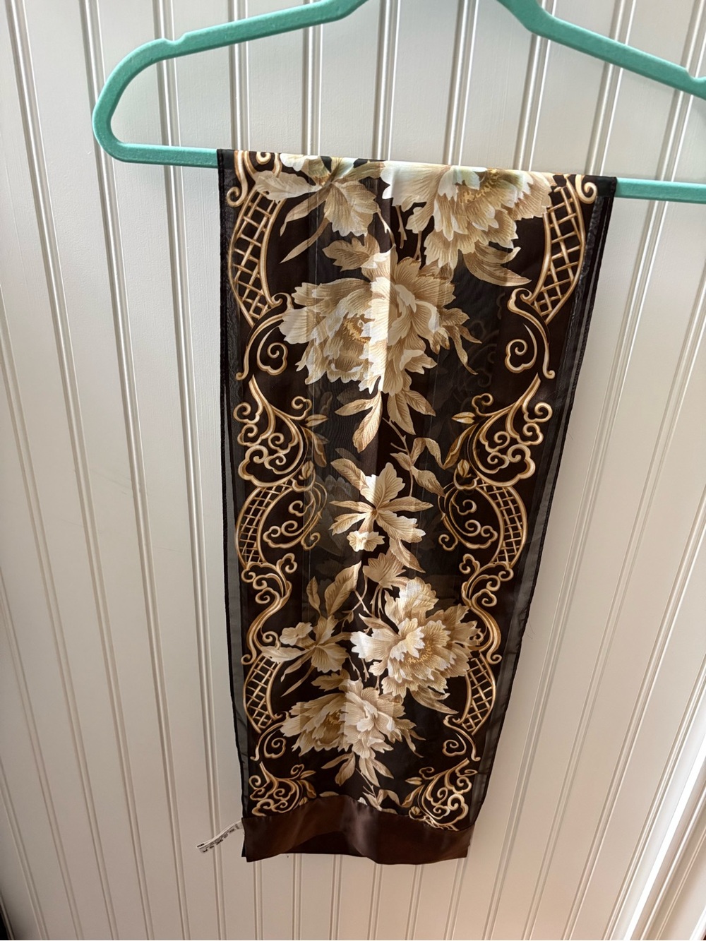 Liz Claiborne 100% Silk Floral Scarf with Dark Brown Background